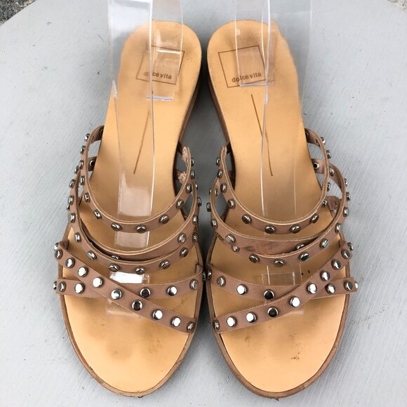 Dolce Vita Women's Size 9** Pinta Cafe Brown Studded Strappy Flats Sandals - Picture 3 of 11